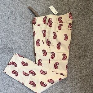 LOFT Cream Pants with Burgundy Paisley Print